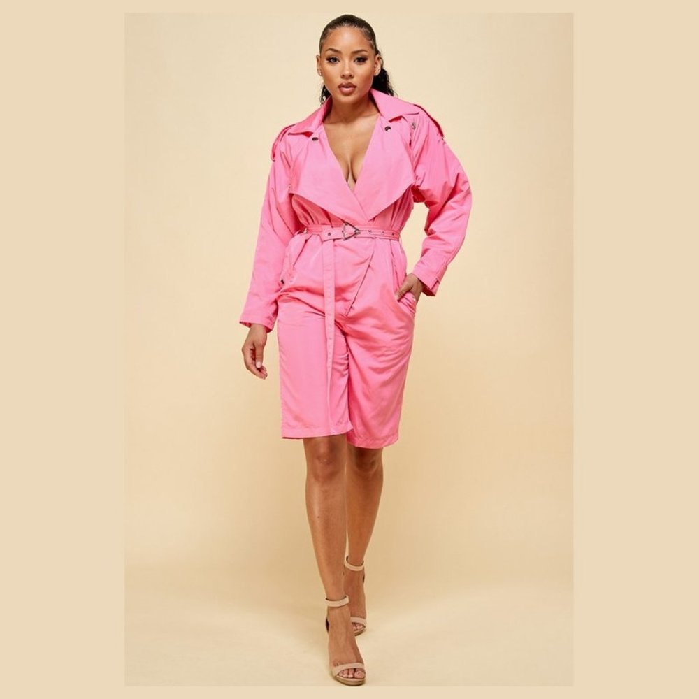 Trench Style Romper - Pink
